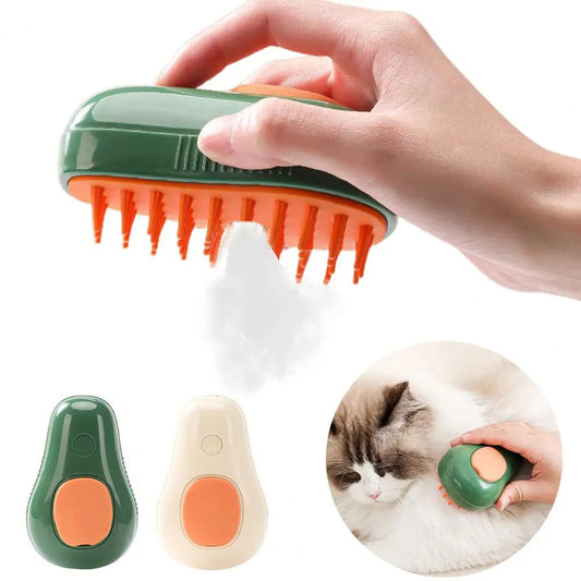 Avocado-Shaped Electric Steam Cat Brush: Self-Cleaning & Massage Pet Grooming Comb with Spray Feature